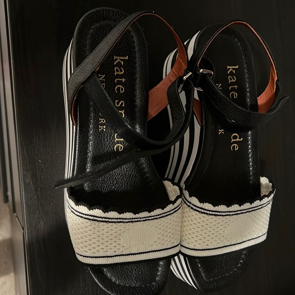 Black and White wedge sandals with strap